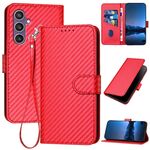 Per Samsung Galaxy S23 FE 5G YX0070 Custodia per telefono in pelle con fibbia in fibra di carbonio con cordino (rosso)