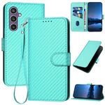Per Samsung Galaxy S23 FE 5G YX0070 Custodia per telefono in pelle con fibbia in fibra di carbonio con cordino (azzurro)