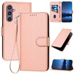 Per Samsung Galaxy S23 FE 5G YX0070 Custodia per telefono in pelle con fibbia in fibra di carbonio con cordino (rosa)