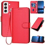 Per Samsung Galaxy S22 5G YX0070 Custodia per telefono in pelle con fibbia in fibra di carbonio con cordino (rosso)