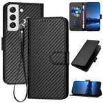 Per Samsung Galaxy S22 5G YX0070 Custodia per telefono in pelle con fibbia in fibra di carbonio con cordino (nero)