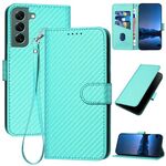 Per Samsung Galaxy S22 + 5G YX0070 Custodia per telefono in pelle con fibbia in fibra di carbonio con cordino (azzurro)
