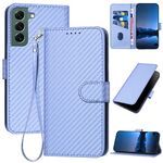 Per Samsung Galaxy S22 + 5G YX0070 Custodia per telefono in pelle con fibbia in fibra di carbonio con cordino (viola chiaro)