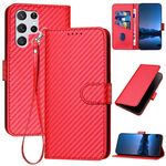 Per Samsung Galaxy S22 Ultra 5G YX0070 Custodia per telefono in pelle con fibbia in fibra di carbonio con cordino (rosso)