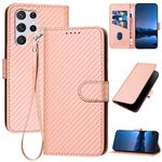 Per Samsung Galaxy S22 Ultra 5G YX0070 Custodia per telefono in pelle con fibbia in fibra di carbonio con cordino (rosa)