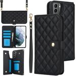 Custodia per telefono in pelle rombica multifunzione a tracolla per Samsung Galaxy S22 5G (nera)