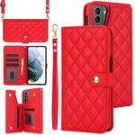 Custodia per telefono in pelle rombica multifunzione a tracolla per Samsung Galaxy S22 5G (rossa)