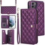 Per Samsung Galaxy S22 5G Custodia multifunzione a tracolla in pelle rombica (viola scuro)