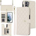 Custodia per telefono in pelle rombica multifunzione a tracolla per Samsung Galaxy S21 5G (bianca)