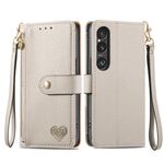 Per Sony Xperia 1 VI Love Custodia in pelle con cordino e cerniera (grigia)