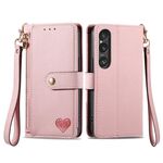 Per Sony Xperia 1 VI Love Custodia in pelle con cordino e cerniera (rosa)