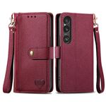Per Sony Xperia 1 VI Love Custodia in pelle con cordino e cerniera (rossa)