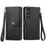 Per Sony Xperia 10 VI Love Custodia in pelle con cordino e cerniera (nera)