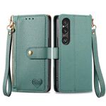 Custodia per telefono in pelle con cordino e cerniera Love per Sony Xperia 10 VI (verde)