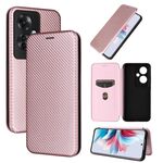 Per OPPO Reno11 F 5G Custodia per cellulare in pelle con texture in fibra di carbonio (rosa)