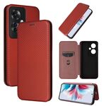 Per OPPO Reno11 F 5G Custodia per telefono in pelle con texture in fibra di carbonio (marrone)