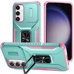 Per Samsung Galaxy S23 FE 5G Custodia per telefono con supporto scorrevole Camshield (rosa + grigio verde)