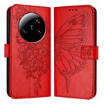 Custodia per telefono in pelle con farfalla ultra goffrata per Xiaomi 13 (rossa)