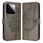 Per Xiaomi 14 5G Custodia per telefono in pelle con farfalla in rilievo globale (grigio)