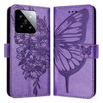 Per Xiaomi 14 5G Custodia per telefono in pelle con farfalla in rilievo globale (viola)