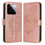 Per Xiaomi 14 5G Custodia per telefono in pelle con farfalla in rilievo globale (oro rosa)