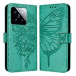 Per Xiaomi 14 5G Custodia per cellulare in pelle con farfalla in rilievo globale (verde)