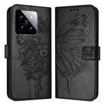 Per Xiaomi 14 5G Custodia per cellulare in pelle con farfalla in rilievo globale (nera)