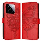 Per Xiaomi 14 5G Custodia per cellulare in pelle con farfalla in rilievo globale (rossa)