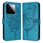 Per Xiaomi 14 5G Custodia per telefono in pelle con farfalla in rilievo globale (blu)