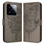 Custodia per telefono in pelle farfalla goffrata globale Xiaomi 14 Pro 5G (grigia)