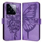 Per Xiaomi 14 Pro 5G Custodia per telefono in pelle con farfalla in rilievo globale (viola)
