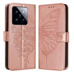 Per Xiaomi 14 Pro 5G Custodia per telefono in pelle farfalla goffrata globale (oro rosa)