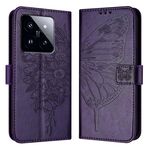 Per Xiaomi 14 Pro 5G Custodia per telefono in pelle con farfalla in rilievo globale (viola scuro)