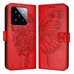 Custodia per telefono in pelle con farfalla in rilievo globale Xiaomi 14 Pro 5G (rossa)
