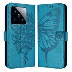 Custodia per telefono in pelle farfalla goffrata globale Xiaomi 14 Pro 5G (blu)