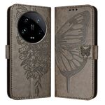 Custodia per telefono in pelle farfalla goffrata globale Xiaomi 14 Ultra 5G (grigia)