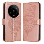 Per Xiaomi 14 Ultra 5G Custodia per telefono in pelle con farfalla in rilievo globale (oro rosa)