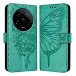 Custodia per telefono in pelle farfalla goffrata globale Xiaomi 14 Ultra 5G (verde)