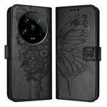Per Xiaomi 14 Ultra 5G Custodia per cellulare in pelle con farfalla in rilievo globale (nera)