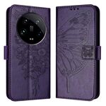 Custodia per telefono in pelle con farfalla in rilievo globale Xiaomi 14 Ultra 5G (viola scuro)