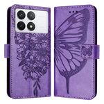 Custodia per telefono in pelle con farfalla goffrata Xiaomi Redmi K70 / K70 Pro (viola)