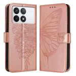 Custodia per telefono in pelle con farfalla goffrata Xiaomi Redmi K70 / K70 Pro (oro rosa)