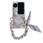 Per OPPO Find N3 Flip Custodia per telefono a copertura totale in stile ricamo fai-da-te con sciarpa/bracciale (grigio)