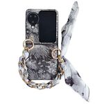 Per OPPO Find N3 Flip Custodia per telefono a copertura totale in stile ricamo fai-da-te con sciarpa/bracciale (nero)