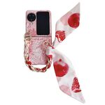 Per OPPO Find N3 Flip Custodia per telefono a copertura totale in stile ricamo fai-da-te con sciarpa/bracciale (rosa)
