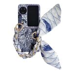 Per OPPO Find N3 Flip Custodia per telefono a copertura totale in stile ricamo fai-da-te con sciarpa/bracciale (blu)