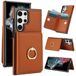 Per Samsung Galaxy S22 Ultra 5G RFID Custodia per telefono con anello antifurto per carte (marrone)