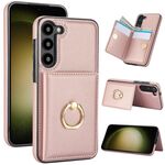 Per Samsung Galaxy S23+ 5G Custodia per telefono con porta carte antifurto RFID (oro rosa)