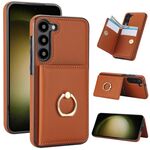 Per Samsung Galaxy S23+ 5G RFID Custodia per cellulare con anello antifurto per carte (marrone)
