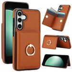 Per Samsung Galaxy S23 FE 5G RFID Custodia per telefono con anello antifurto per carta (marrone)